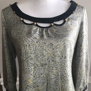 NEW! 100% Silk Beth Bowley Blouse w/Gold Acc sz  6